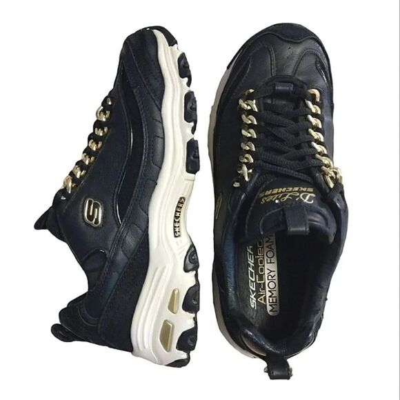 Sketchers D'Lites Premium Heritage Black Golden Idea Leather Sneakers 7.5 - Picture 1 of 16